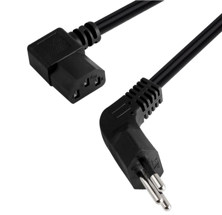 C13 Brezilya AC güç kabloları Sağ açılı 90 derecelik elektrik fişi kablosu