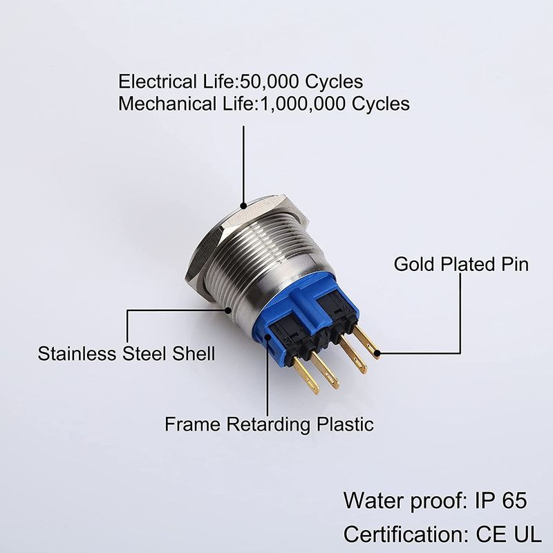28mm Işıklı Metal Buton Anahtarları Yuvarlak 500V Halka Tipi LED