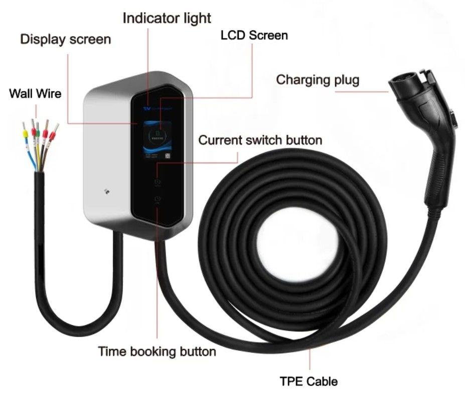 7KW 9KW 11KW 2.4 LCD Renkli Ekran Duvar EV Şarj cihazları Ip54 110-240V