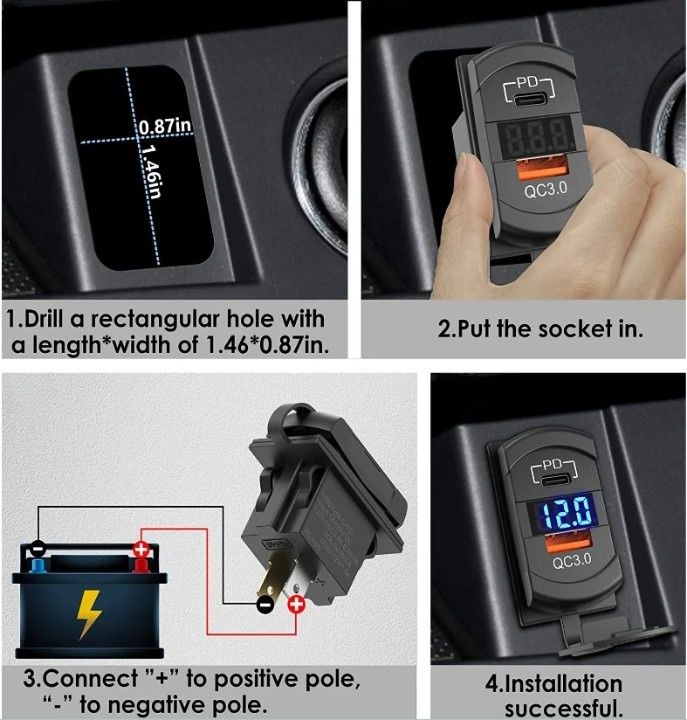 12v 24v USB şarj cihazı Rocker anahtarı Hızlı şarj soketi Su geçirmez Hızlı çift Pd Qc3.0 Arabalar için Tekne