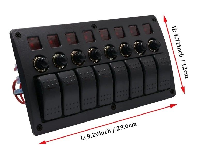 Açık Açık Alüminyum Rocker Değiştirme Paneli Su geçirmez 8 Gang 3 Pin Devre Kesicisi Aşırı Yük Koruması
