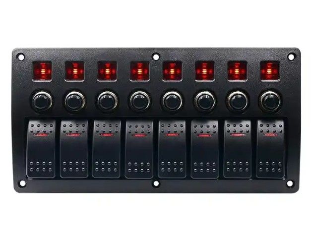 Açık Açık Alüminyum Rocker Değiştirme Paneli Su geçirmez 8 Gang 3 Pin Devre Kesicisi Aşırı Yük Koruması