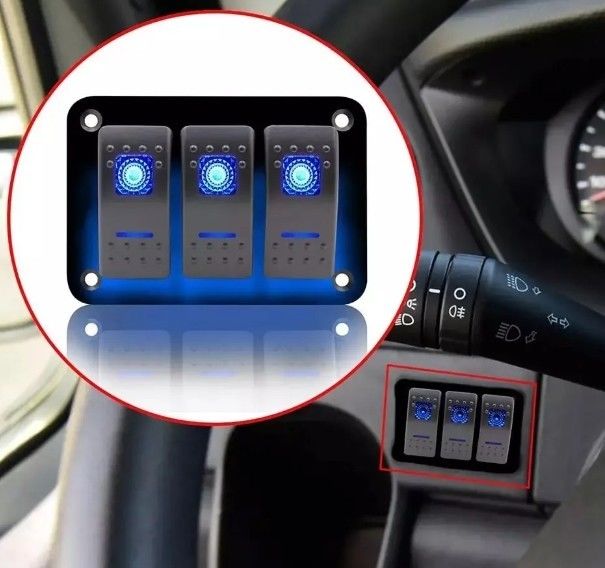 DC 12V 24V Mavi LED arka ışık 3 Gang Alüminyum 5 Pin ON Off Toggle Rocker Switch Panel