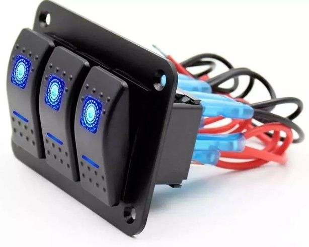 DC 12V 24V Mavi LED arka ışık 3 Gang Alüminyum 5 Pin ON Off Toggle Rocker Switch Panel