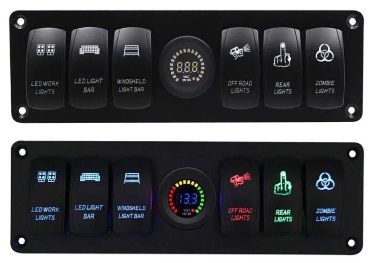 Renk Voltmetre 6 Gang DC12V 24V LED On Off 5 PIN Rocker Değiştirme Paneli Karavan Otomotiv Denizcilik için
