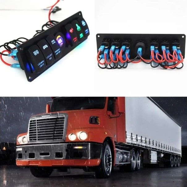 Renk Voltmetre 6 Gang DC12V 24V LED On Off 5 PIN Rocker Değiştirme Paneli Karavan Otomotiv Denizcilik için