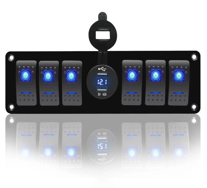 Renk Voltmetre 6 Gang DC12V 24V LED On Off 5 PIN Rocker Değiştirme Paneli Karavan Otomotiv Denizcilik için