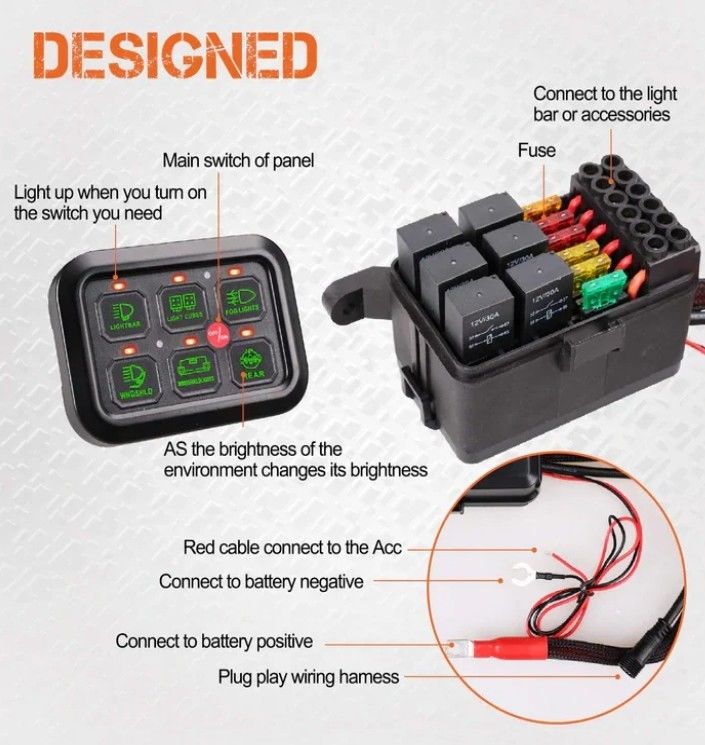 6 Gang 12V Led Switch Panel RGB Kit Otomatik APP ile Düzenlenebilir Evrensel Işık Çubuğu Kontrolörü
