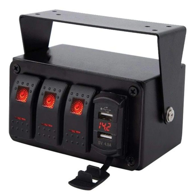DC12V 24V 3 Gang Kırmızı LED Light Rocker Çapraz Panel Kutusu Araba Denizci Kamyonlar için Voltmeter