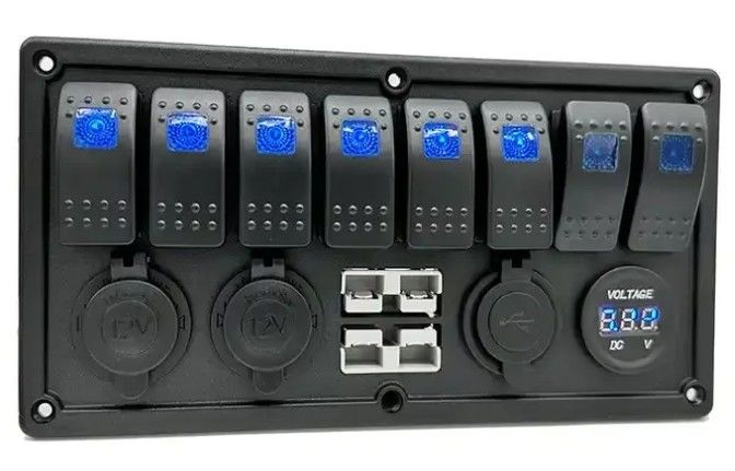 12V 8 Way Gang Rocker Değiştirme Paneli W / 50A Çift Anderson fişleri ile Aksesuar Güç Soketi & Çift USB