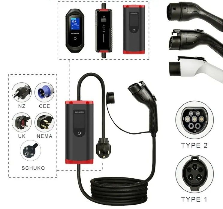 Özel IP65 16A-40A Düzenlenebilir SAE J1772 Tip 1 Taşınabilir EV Araba Şarj cihazı Taşınabilir Şarj İstasyonu