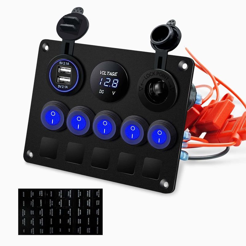 Mavi LED ışıkları ile çift USB yuvası soketi ile 5 Gang Su geçirmez Rocker Değiştirme Paneli