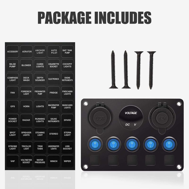 Mavi LED ışıkları ile çift USB yuvası soketi ile 5 Gang Su geçirmez Rocker Değiştirme Paneli