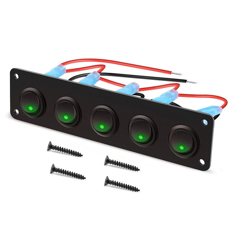 5 Gang Rocker Değiştirme Paneli 20A 3 Pin On Off 12V Yeşil Dönüştürme Değiştirici Arabalar Kamyonlar Tekneler