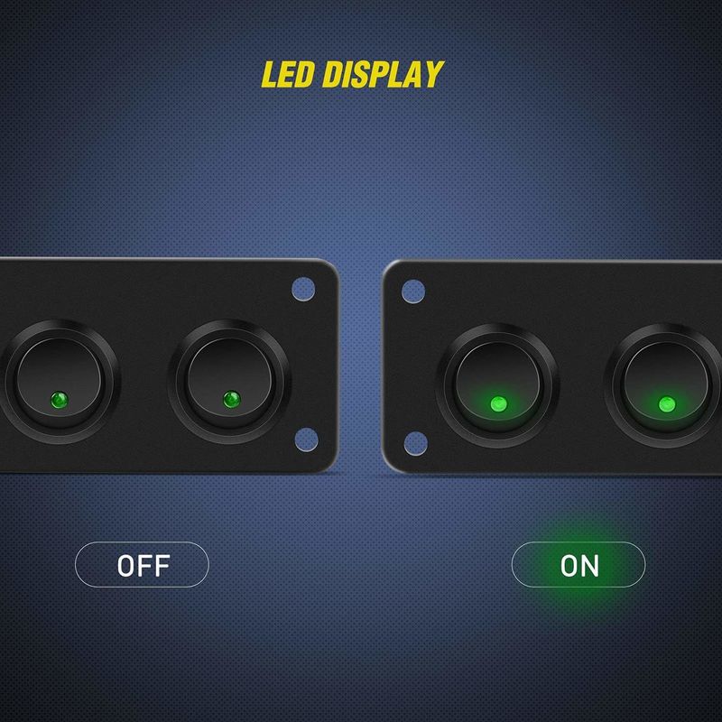 5 Gang Rocker Değiştirme Paneli 20A 3 Pin On Off 12V Yeşil Dönüştürme Değiştirici Arabalar Kamyonlar Tekneler