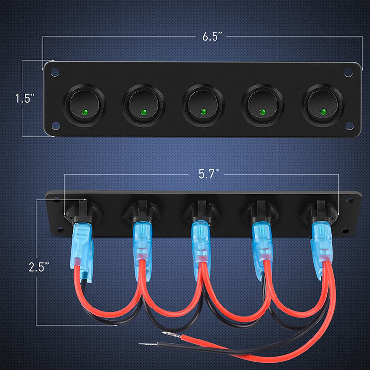 5 Gang Rocker Değiştirme Paneli 20A 3 Pin On Off 12V Yeşil Dönüştürme Değiştirici Arabalar Kamyonlar Tekneler