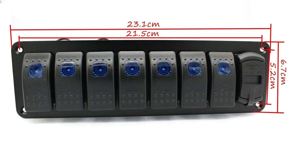 DC 12V 7 Gang Rocker Değiştirme Paneli 4.8 Amp Çift USB Şarj LED ile