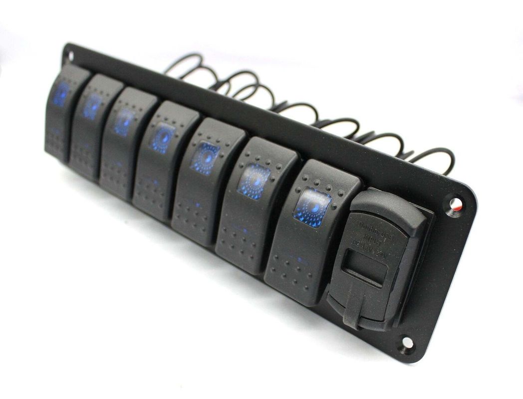 DC 12V 7 Gang Rocker Değiştirme Paneli 4.8 Amp Çift USB Şarj LED ile