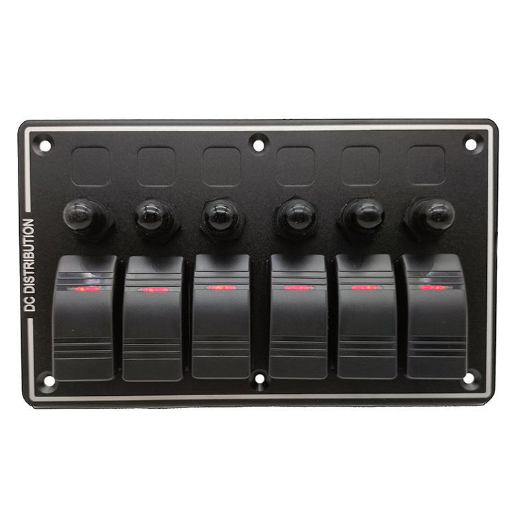 DC 12V 6 Gang Rocker Anahtar Paneli Araba Teknesi için Kırmızı Işık LED ile