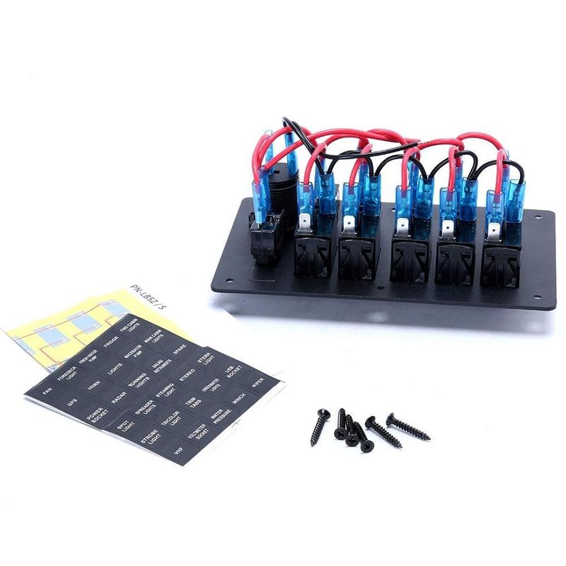 DC 12V 6 Gang Rocker Anahtar Paneli Araba Teknesi için Kırmızı Işık LED ile